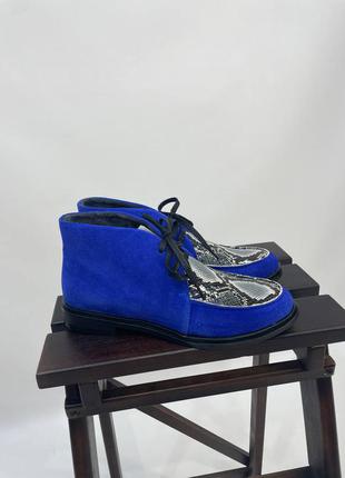 Туфли лоферы , ботинки на итальянской замше ,с комбинацией кожи под питон на шнурках