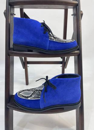 Туфли лоферы  , ботинки  на итальянской замше ,с комбинацией кожи под питон на шнурках3 фото