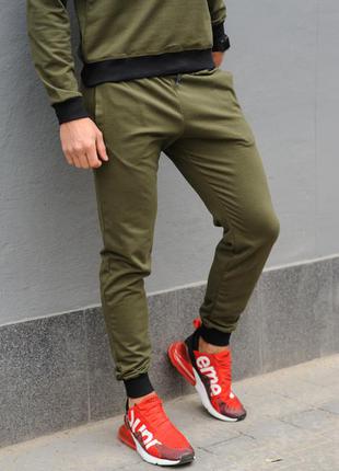Оливковые мужские спортивные штаны (хаки), трикотажные легкие спортивные брюки хб сезона весна-осень