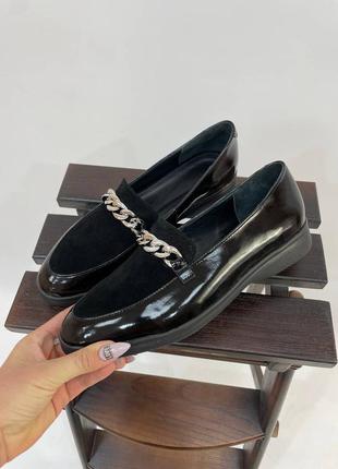 Туфли лоферы с цепочкой из натуральной итальянкой кожи и замши