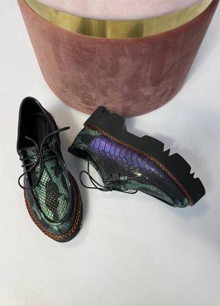 Шикарные  кожаные люксовые лоферы туфли на шнурках из натуральной кожи под питон8 фото