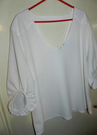 Трикотажная,стильная белая блузка с пышным рукавом,мега батал,большого размера,kiabi4 фото