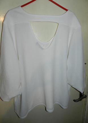 Трикотажная,стильная белая блузка с пышным рукавом,мега батал,большого размера,kiabi5 фото