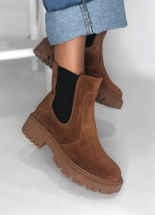 Черевики челсі з натуральної рудої замші