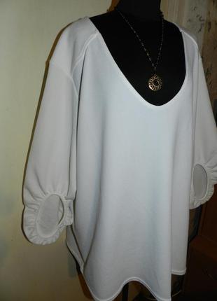 Трикотажная,стильная белая блузка с пышным рукавом,мега батал,большого размера,kiabi3 фото