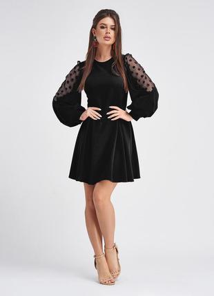 Черное нарядное платье с объемными рукавами6 фото
