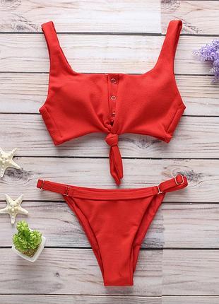 Женский однотонный купальник, раздельный купальник, красный бикини , комплект бикини