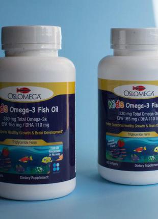 Oslomega, рыбий жир с омега-3 для детей, натуральный клубничный вкус, 60 капсул из рыбьего желатина