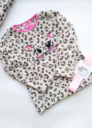 Пижама теплая на девочку  пушистый флис леопард primark4 фото