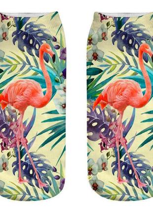 Насыщенные красочные носки носочки с ярким рисунком "розовый фламинго в джунглях" 15998