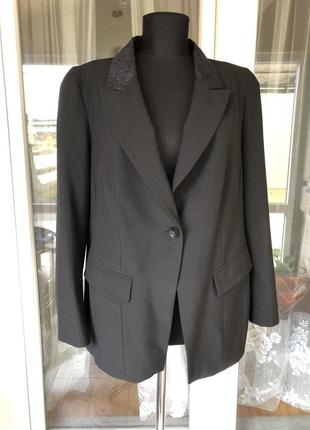 Стильный чёрный пиджак удлинённый шерсть батал2 фото