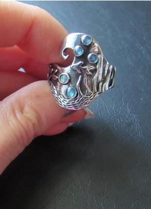 🏵необычное кольцо в серебре 925 волны с рыбкой, 18 р., новое! арт. 44454 фото