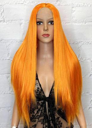 Парик на сетке lace wig оранжевый прямой длинный термостойкий / перука на сітці оранжева термостійка