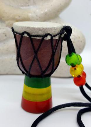 🤟😸 оригінальний кулон на шнурку "барабан ямайка" в растаманском стилі дерево4 фото