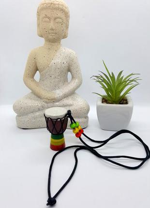 🤟😸 оригінальний кулон на шнурку "барабан ямайка" в растаманском стилі дерево2 фото