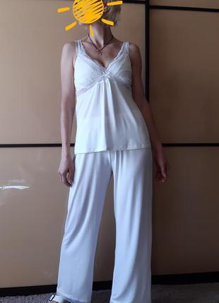Пижама - майка и штаны со вставками гипюра the white company1 фото