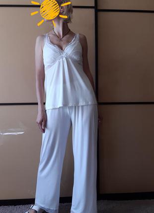 Пижама - майка и штаны со вставками гипюра the white company3 фото