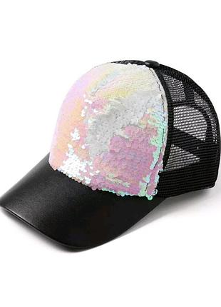 Кепка тракер паєтки (хамелеон) з сіточкою, унісекс