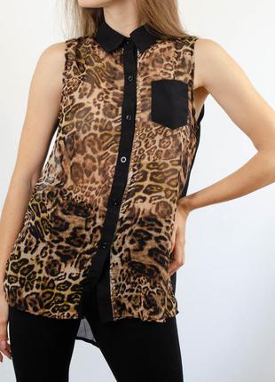 Lucky cristal леопардовая шифоновая блуза с черной спинкой, свободная летящая блузка2 фото