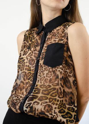 Lucky cristal леопардовая шифоновая блуза с черной спинкой, свободная летящая блузка3 фото