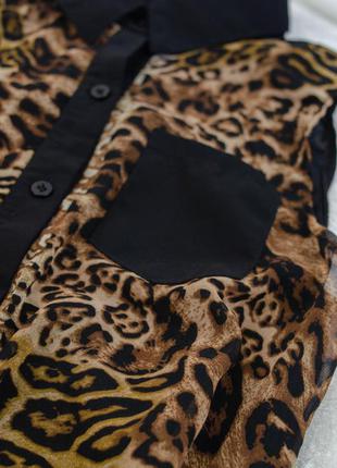 Lucky cristal леопардовая шифоновая блуза с черной спинкой, свободная летящая блузка7 фото