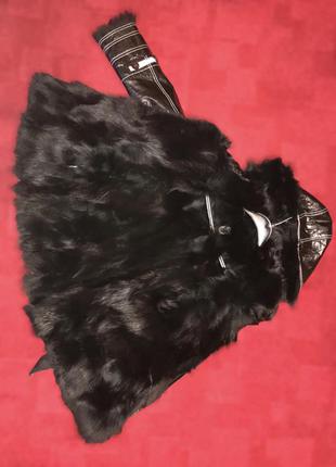 Чорна шкіряна дублянка парку з хутром лисиці зі знімним капюшоном2 фото
