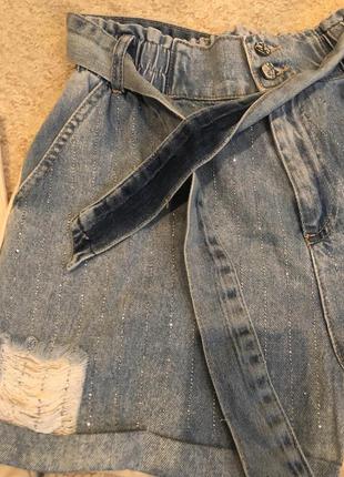 Стильный летний костюм с джинсовыми шортами в камнях, люкс качество, последний размер с!6 фото