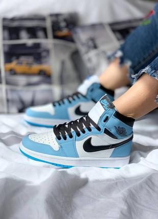 Кроссовки nike air jordan 1 retro high ‘university blue’ бело-голубые7 фото