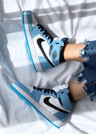 Кроссовки nike air jordan 1 retro high ‘university blue’ бело-голубые3 фото