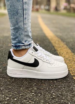 Кроссовки nike air force 1 white ‘black logo’ белые с чёрным логотипом7 фото