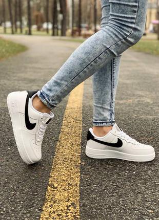 Кроссовки nike air force 1 white ‘black logo’ белые с чёрным логотипом8 фото