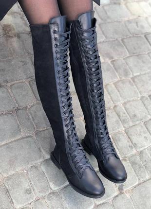 Натуральні ботфорти на шнурівці без підборів,36-41,колір будь-який!