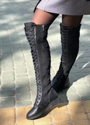 Натуральні ботфорти на шнурівці без підборів,36-41,колір будь-який!