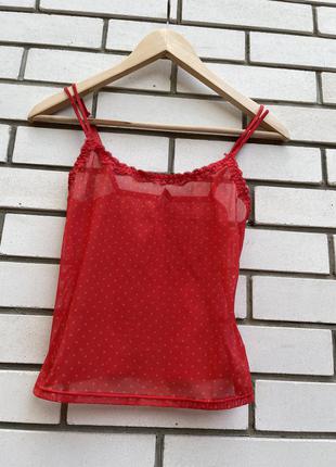 Напівпрозора червона майка, топ на бретелях , стиль білизни, esprit
