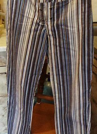 Штаны вельветовые женские в полоску бело-серо-синюю полоску6 фото
