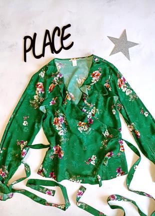 Блузка на запах женская в цветочек h&m зеленая2 фото