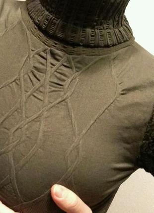 Стильный гольф хаки водолазка облегающе утяжка плотный бесшовный ажурные кружевные рукава