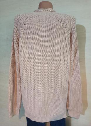 Бавовняний бежево-рожевий великої в'язки реглан джемпер светр з зав'язками на боках vila5 фото