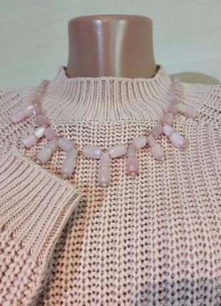 Бавовняний бежево-рожевий великої в'язки реглан джемпер светр з зав'язками на боках vila1 фото