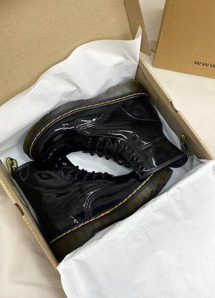 Dr. martens 1460 gloss black, женские лаковые ботинки доктор мартинс весна-осень, демисезонные мартинсы8 фото