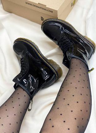 Dr. martens 1460 gloss black, женские лаковые ботинки доктор мартинс весна-осень, демисезонные мартинсы5 фото