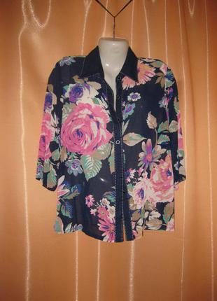 Шифоновая легкая летняя нарядная блузка рубашка tung tai, xl,  км1012 большой размер