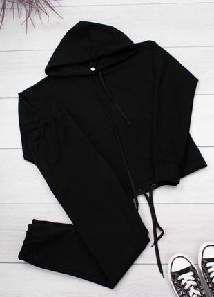 Стильный черный спортивный прогулочный костюм модный3 фото