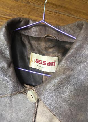 Assan шкіряне пальто демісезон, шкіряне півпальта м'яка шкіра хакі2 фото