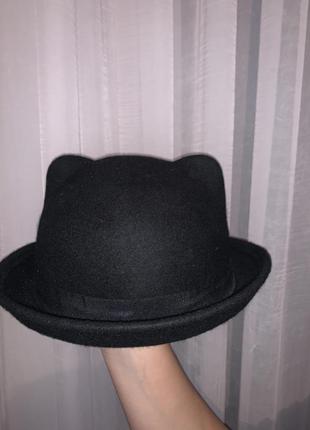 Фетровая шапка женская,котелок,с ушками,чёрная,осеняя шапка.детская,подростковая шапочка3 фото