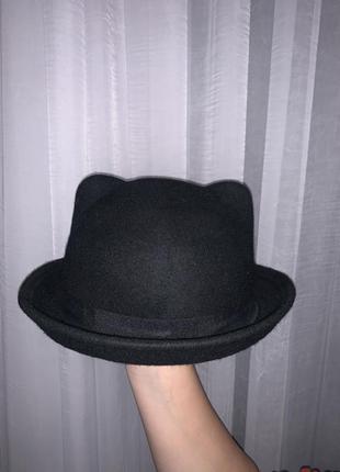 Фетровая шапка женская,котелок,с ушками,чёрная,осеняя шапка.детская,подростковая шапочка2 фото