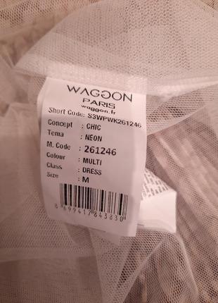 Новое  разноцветное платье миди от waggon paris с открытыми плечами, юбкой плиссе, под пояс. р.38.7 фото
