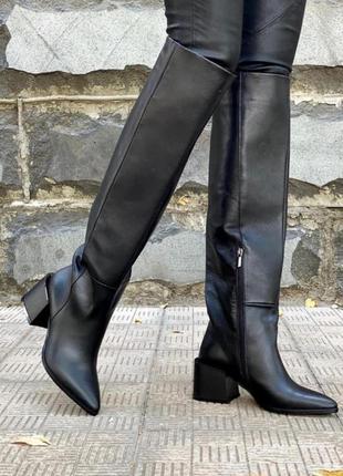 Кожаные высокие сапоги ботфорты натуральная кожа