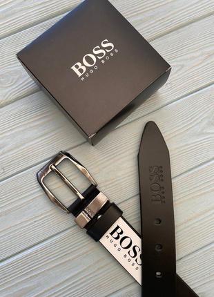 Кожаный чёрный классический ремень в стиле hugo boss2 фото