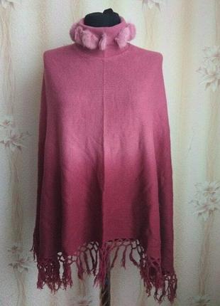 Шикарна жіноча пончо градієнт з натуральним хутром, р. 42-46 one seiz